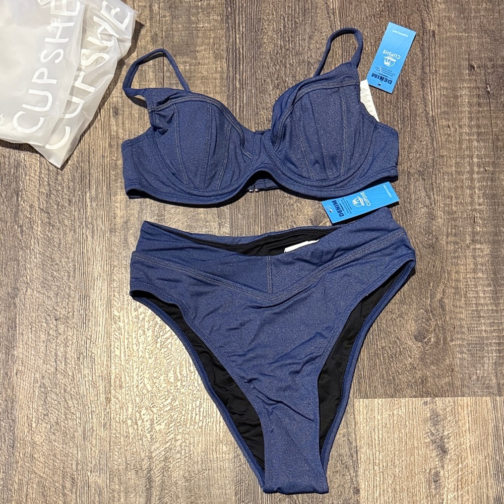 Cupshe Navy Blue Underwire Bikini Set NWT size S